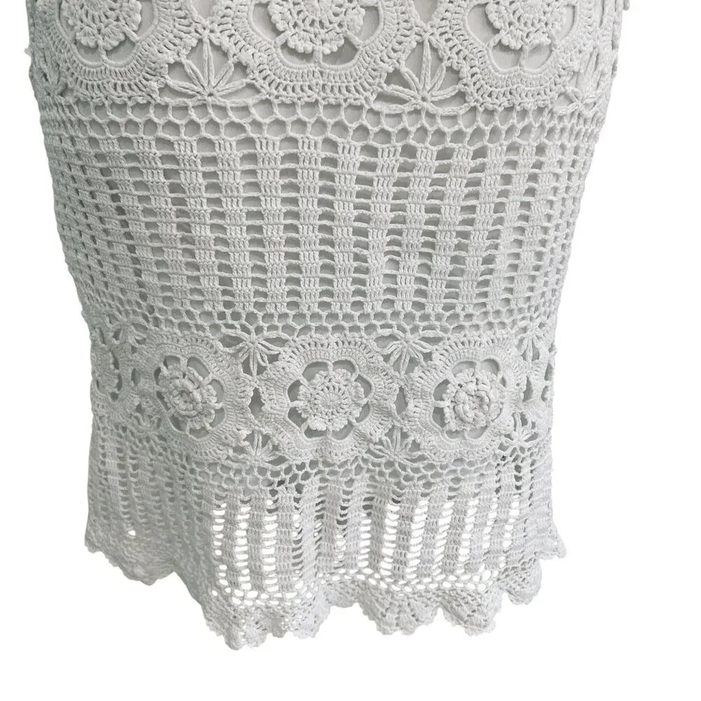 Boho Crochet Midi Skirt‎ White Floral Knit Lined 111 State XL Cottagecore - Picture 11 of 11
